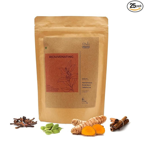 Urbana Superfoods Forest Blend Rejuvenating Herbal Tea Bags (25 Pieces) | Clove, Cinnamon, Cardamom & Turmeric| Caffeine-Free | Antioxidant-Rich | Vitamin & Mineral Support | Best Herbal Tea for Digestion & Detox