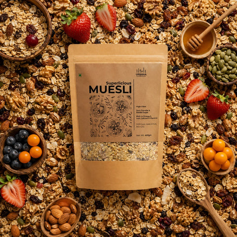 Urbana Superfoods Superlicious Muesli: The 50/50 Signature Blend | 0% Added Sugar & Wheat-Free | Best Muesli for Weight Loss & Skin Health | Rich in Almonds, Walnuts & Seeds