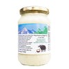 An image depicting a glass jar of Urbana Superfoods Grass-Fed Himalayan Native Buffalo Ghee, showing creamy white texture with Himalayan mountain illustration and a buffalo icon, symbolising purity, high-altitude sourcing, and traditional handmade ghee.