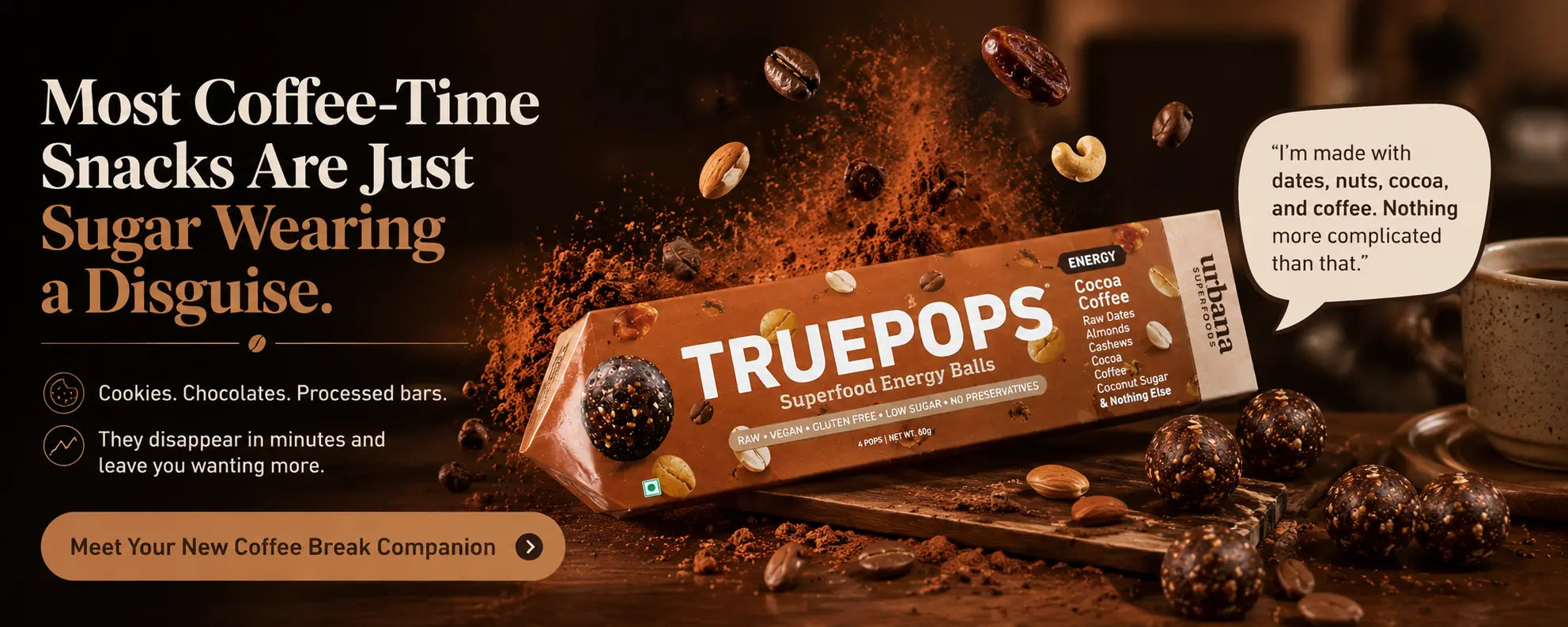 Upgrade Your Coffee Break, One Bite at a Time. Shop  Truepops Cocoa Coffee Energy Balls 