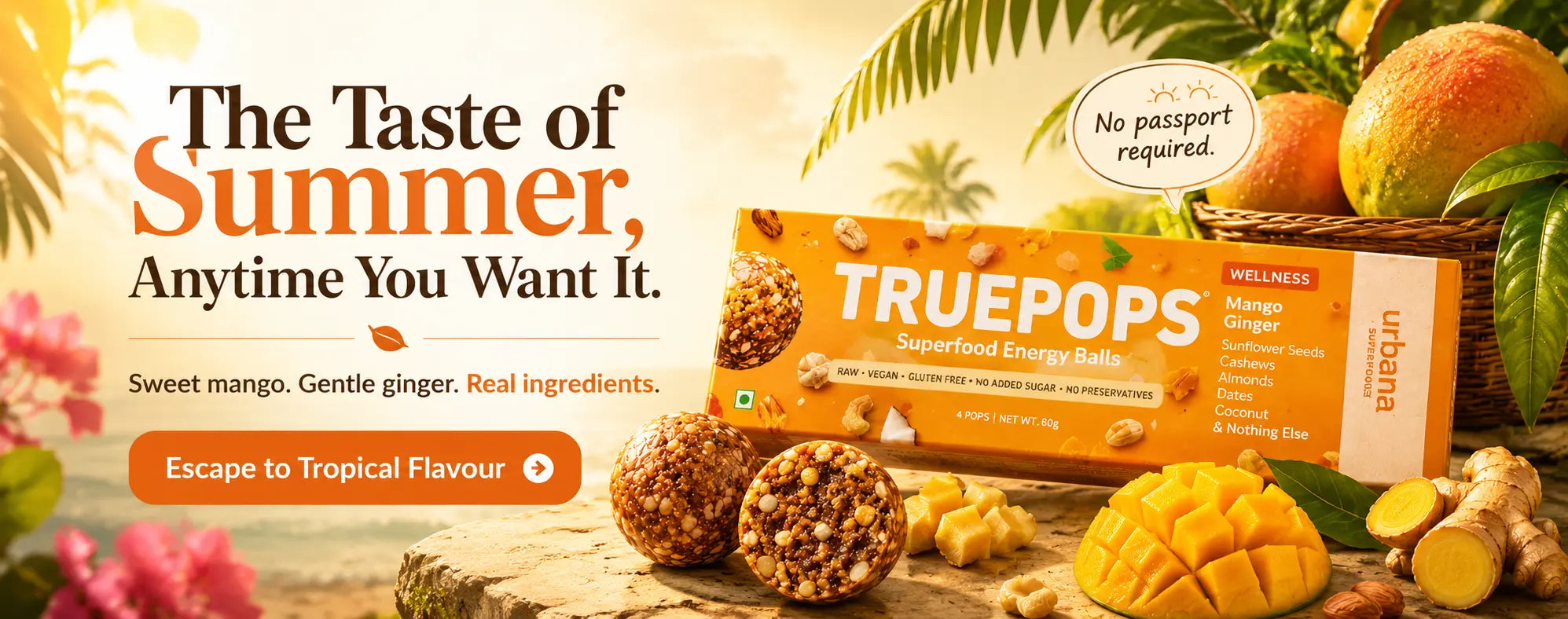 Escape everyday snacking with tropical mango flavour, warming ginger, and naturally satisfying goodness.