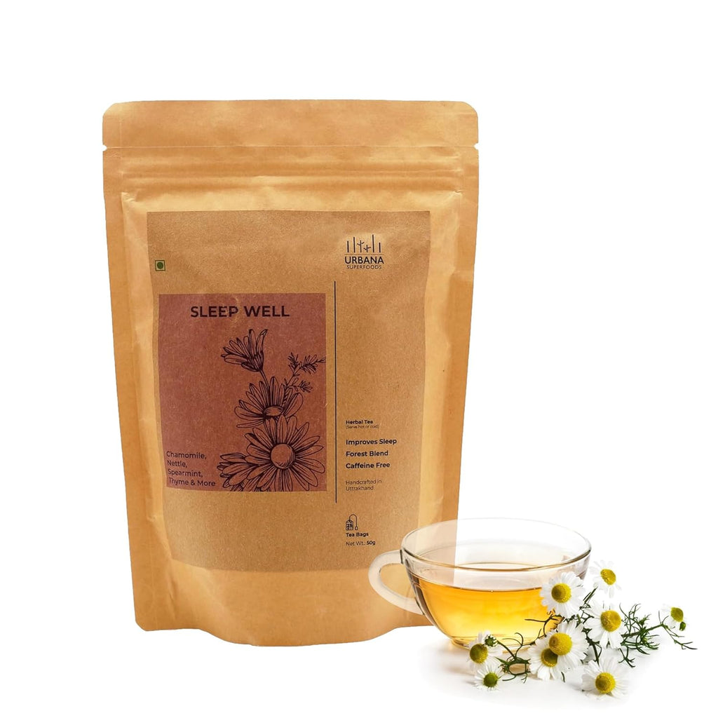 Urbana Superfoods Forest Blend Sleep Well Herbal Tea Bags (25 Pieces) | Chamomile, Nettle, Spearmint & Thyme | Caffeine-Free | Calming Night Tea | Best Herbal Tea for Relaxation & Restful Sleep