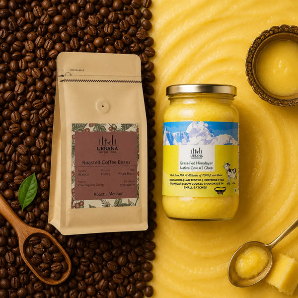 Organic Ghee Coffee Combo – Pure A2 Bilona Cow Ghee + 100% Arabica Medium Roast