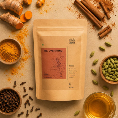 Urbana Superfoods Forest Blend Rejuvenating Herbal Tea Bags (25 Pieces) |  Clove, Cinnamon, Cardamom & Turmeric| Caffeine-Free | Antioxidant-Rich | Vitamin & Mineral Support | Best Herbal Tea for Digestion & Detox