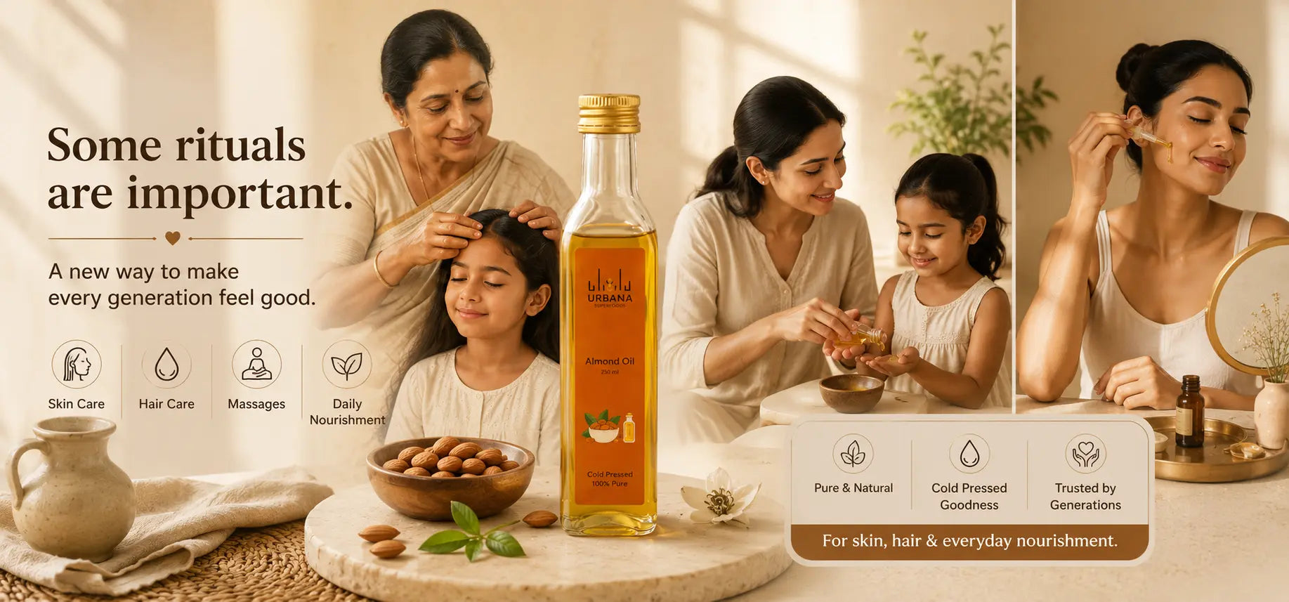 Made for the rituals every generation trusts. Buy Cold Pressed Almond Oil Online from Us, for your loved ones.